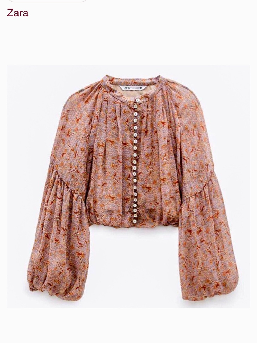 ZARA - Women's Paisley Button-Front Blouse in Dusty Rose - Size XS
